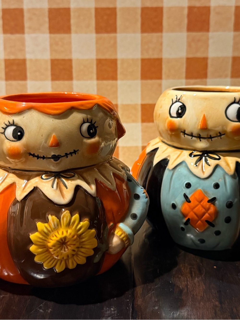 Brand New Johanna Parker Scarecrow Figural Mugs; Set of 2